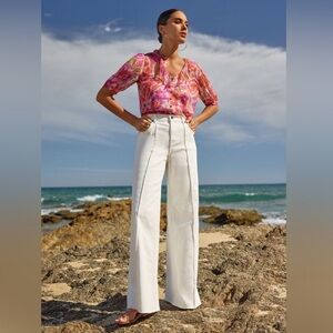 NWT JOHNNY WAS THE BRAIDED WIDE LEG White Denim JEANS Sz 26